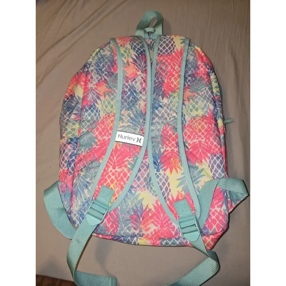 Hurley Backpack Large Pineapple Tropical Multicolor Pink Teal School Travel Bag